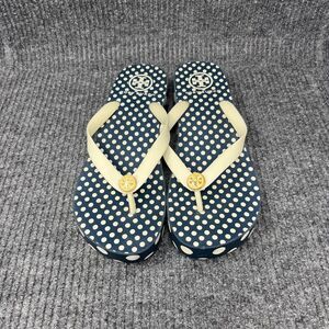 Tory Burch Navy and Cream Polka Dot Sandals
